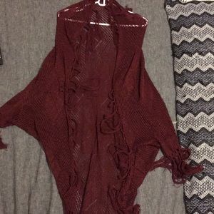 Maroon fringe cardigan